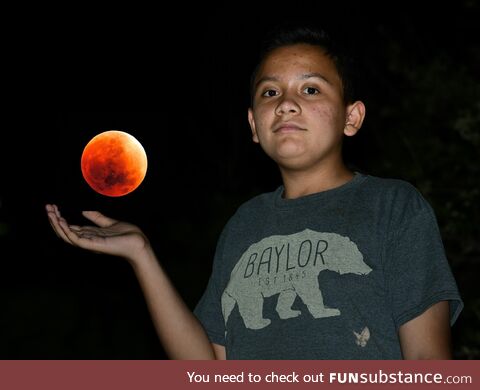 (OC) my brother's teacher told the class to take a picture with the lunar eclipse for