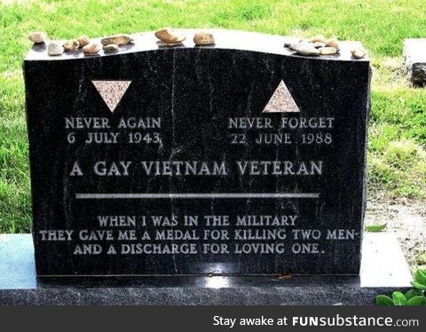 Headstone of VietNam vet Sgt Leonard Matlovich. He left his name off so it would honor