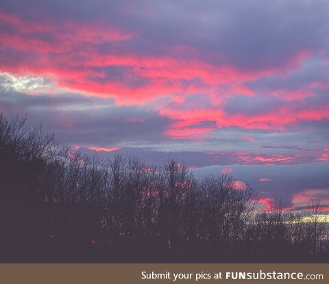 [OC] The sunset today in NJ was so red I almost dropped my camera when I turned around