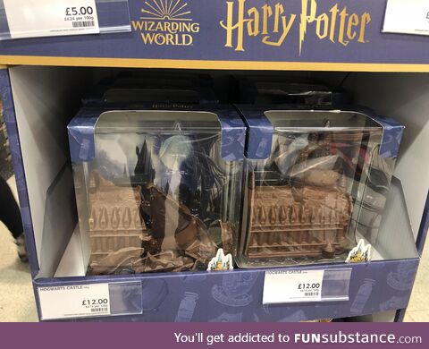 Supermarket in the U.K. Selling chocolate hogwarts, before Voldemort and after Voldemort!