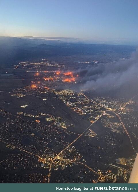 Ariel view of the Marshall Fire, a large grass fire that is currently burning near