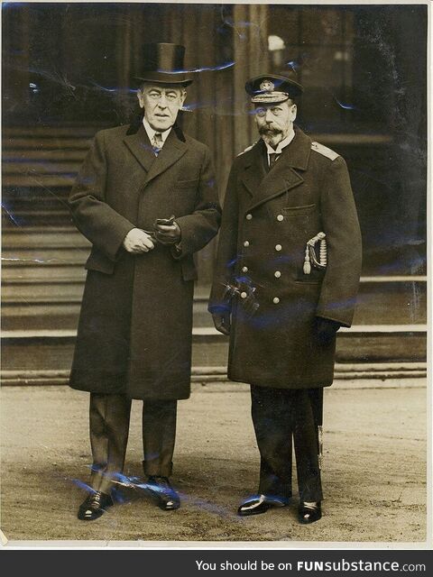 Woodrow Wilson and George V in 1918. This is the earliest photo of a US President with a