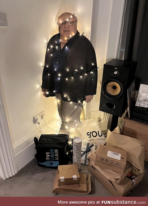 We don’t have a Christmas tree so we used Danny DeVito instead