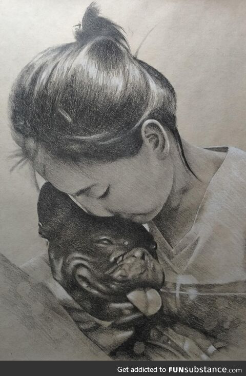 Rose and her pet Chuchu , Graphite on Paper, Art by Me, 2020