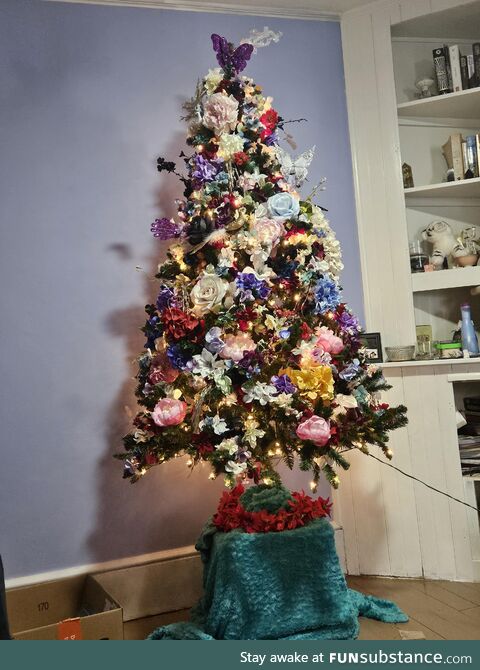 My Christmas tree. We couldn't afford Christmas decorations, so used stuff I had already
