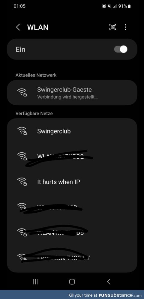 The WIFI names around my mothers apartment
