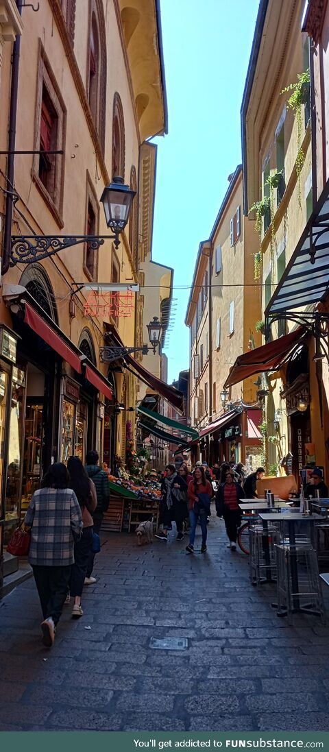 I took a photo of a small street in Bologna