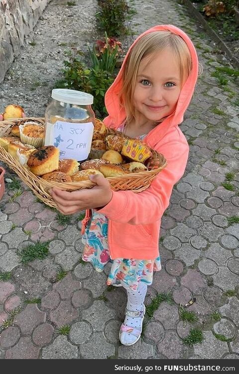 Little girl who is going door to door to sell pastries & raise funds for wounded