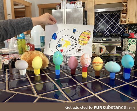 My 6 year old son wanted to paint his Easter eggs like the planets in our solar system