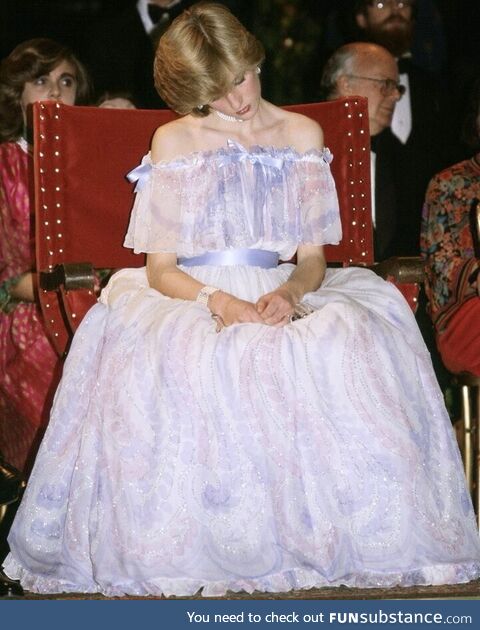 Princess Diana nodding off at a party at London’s Victoria and Albert Museum, 1981