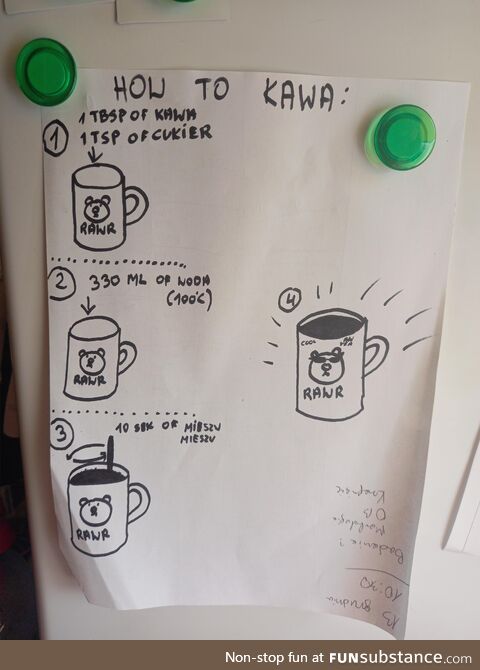 I couldn't remeber how my husband like his coffee so he made a cheat sheat for me