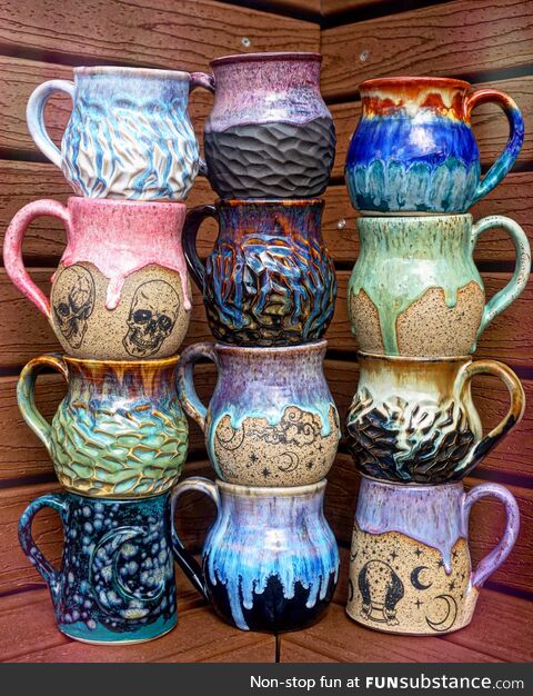 A pic of some very colorful mugs I made. [OC]