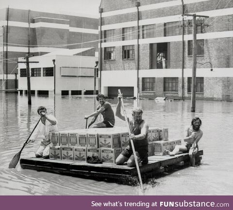 Brisbane flood January 24 1974 with some people rescuing beer from a brewery