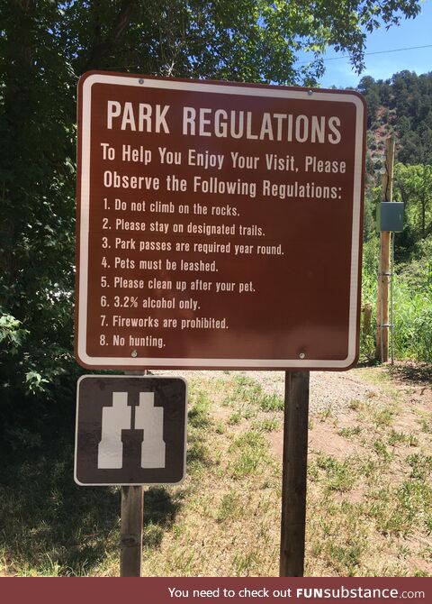 A “3.2 beer only" Sign Outside Rifle Falls State Park by Glenwood springs, Colorado