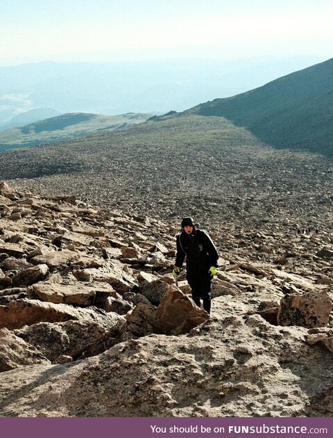 Hiker Rests in Boulder Field. Long's Peak, 08/2023. (oc)