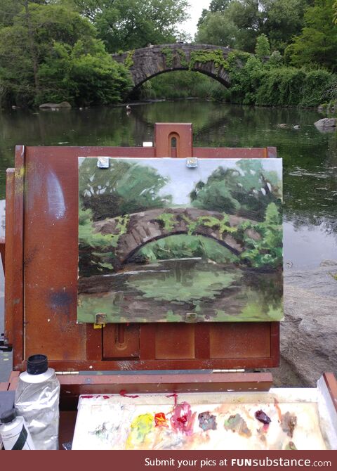 [OC] My painting of Gapstow Bridge in Central Park, NYC. Finished it just before it