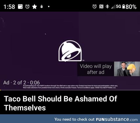 Taco Bell ad before a bad review of their food