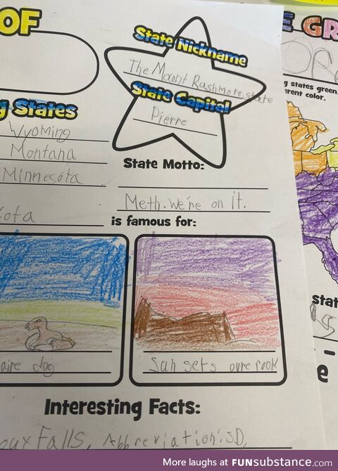 One of my wife’s students turned this in for her work on South Dakota. Not sure