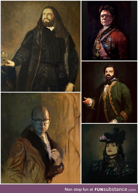 I like to photoshop old paintings. Here’s my What We Do In The Shadows ones