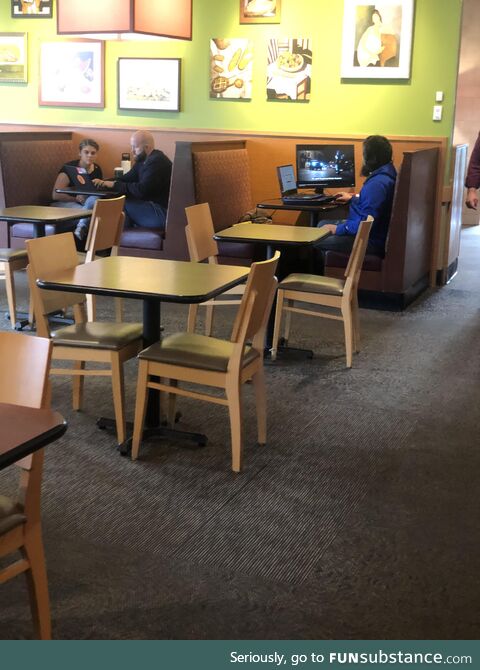 A little aggressive by this guy bringing his entire monitor to Panera. I respect the