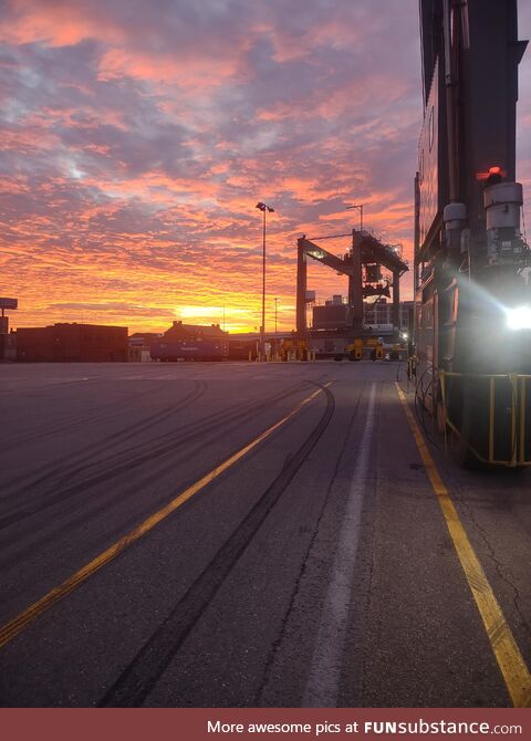 [OC] Sunset at an intermodal railyard