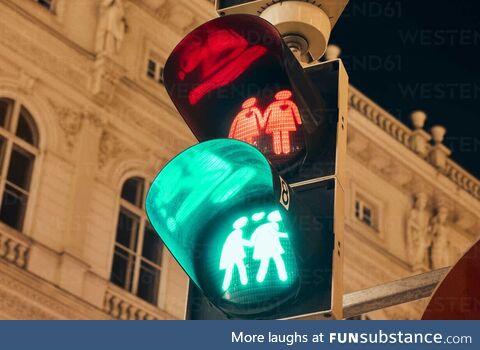 Traffic lights in Vienna, Austria in the dusk