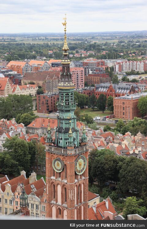 [OC] Warsaw Main City Hall. Climbed 415 steps to the top of the Basilica to get this shot
