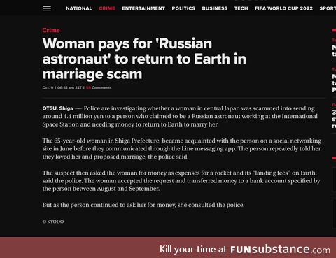 Woman pays for 'Russian astronaut' to return to Earth
