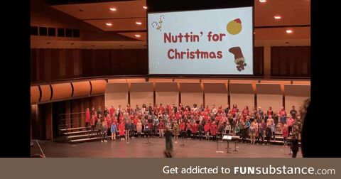 My sons Christmas program slide deck could’ve use a review by someone under 40…