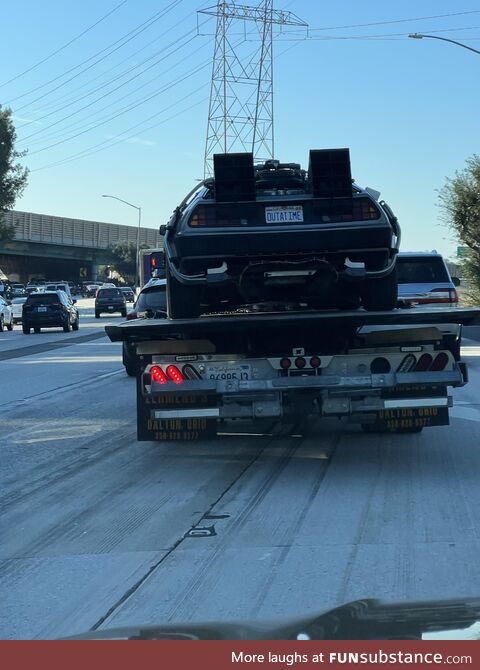 Delorean time machine gets towed