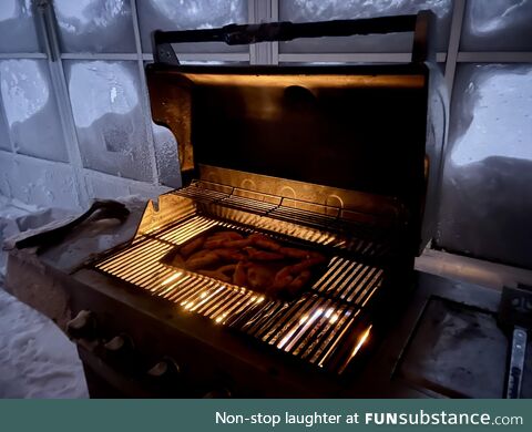 Cooking Chicken Fingers & Pizza Logs on a grill because the power is out in Buffalo