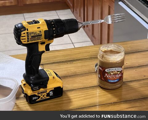 My wife thinks my method for stirring a new jar of natural peanut butter is funny but,