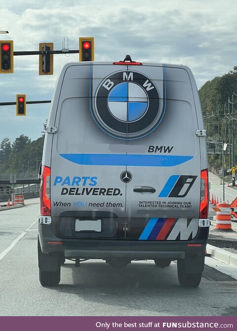 This BMW dealership uses Mercedes-Benz Sprinter vans to deliver parts