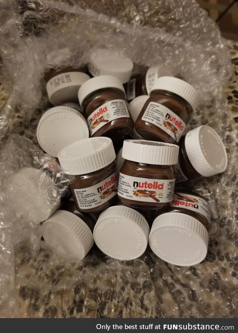 My mom sent me a package of two serving jars of Nutella