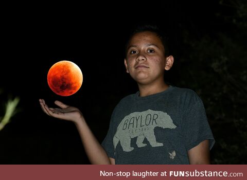 (OC) my brother was asked to take a picture with the lunar eclipse for extra credit