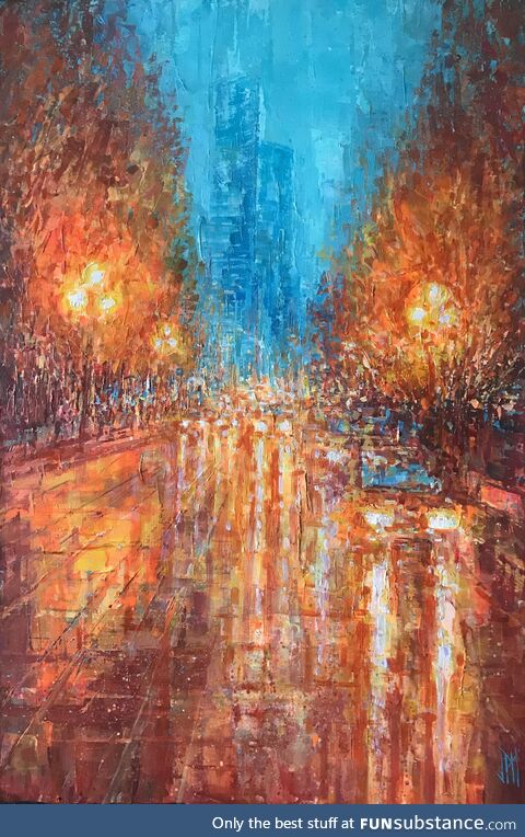 Contrasted blue and orange cityscape I painted