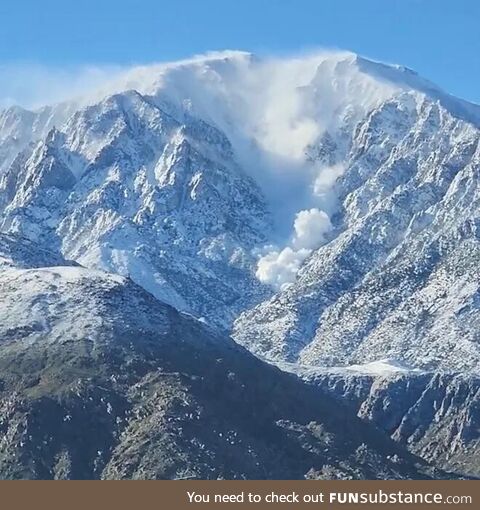 A huge avalanche tumbling down 11,000 foot Mt. San Jacinto near Palm Springs on Feb 26,