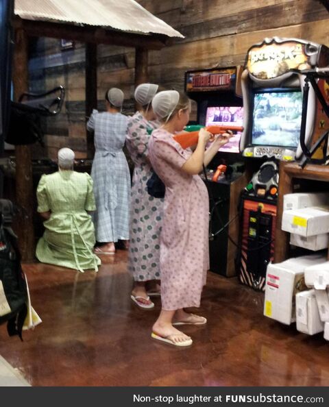 We're doing Mennonites having fun today. Bass Pro Shop, upstate NY. (OC)
