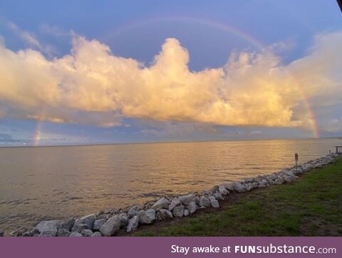 Full rainbow seen today at sunset in Titusville, Florida [OC]