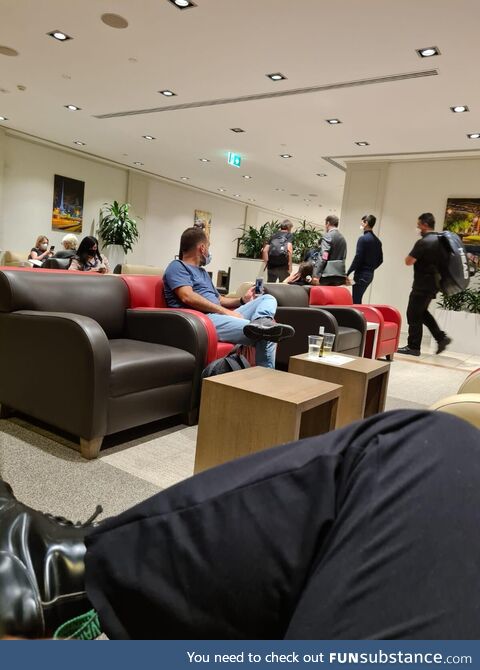 Djokovic at the airport Lounge Right now