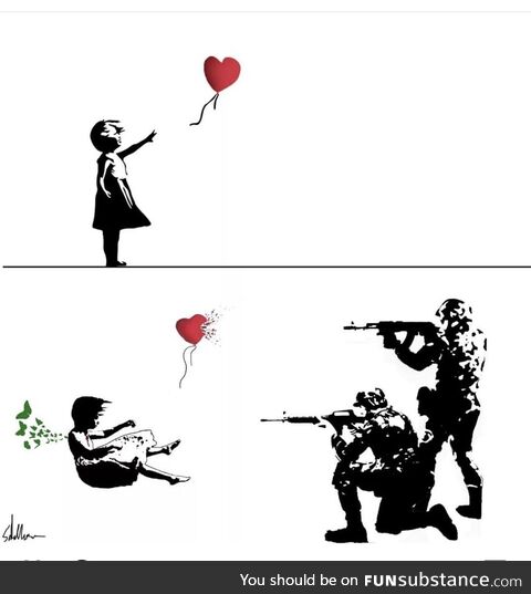 An 8-year-old Iranian girl was killed by Islamic regime forces, (derivative of Banksy's)