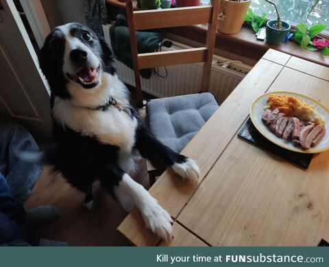 Chase having a pre-op steak dinner. Op was a success!