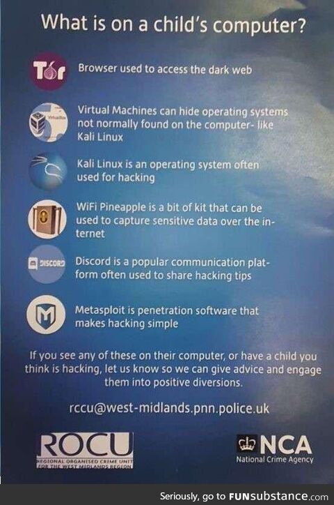 Poster warning parents not to use these softwares