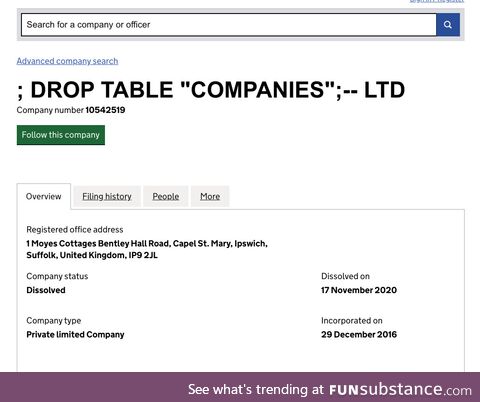 Interesting company name in the chamber of commerce register of the UK