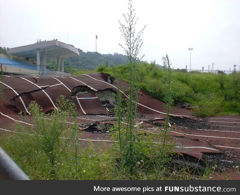 Unused and deformed track after an earth quake [OC]