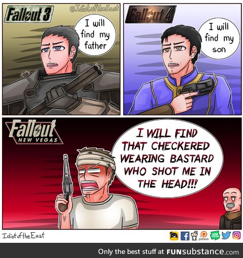 Fallout series plots in a nutshell... All of them are great, but fallout new vegas is