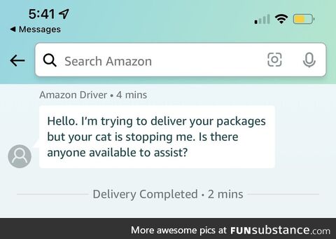 Received an alert from Amazon about a problem the driver was having while trying to