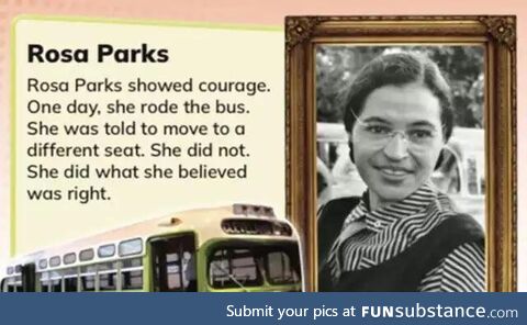 Textbook picture in new Florida K-6 textbooks which omits Rosa Parks race and why she had