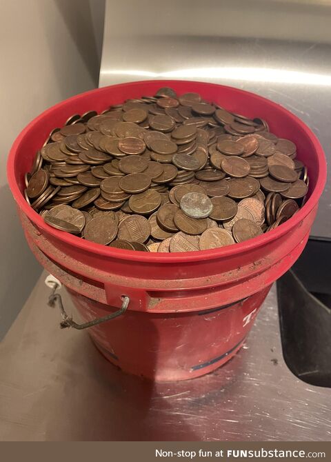 [OC] Grandfather died in Feb, never used a bank. There are dozens of buckets of change