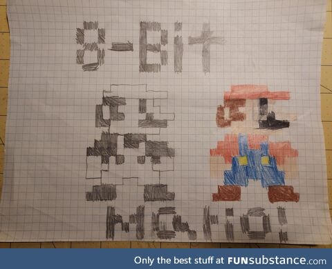 My 8-year-old son asked me to post his drawing. I remember when 8-bit was cutting edge